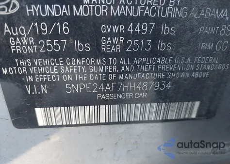 2017 Hyundai Sonata из США, поврежденный, VIN 5NPE24AF7HH487934